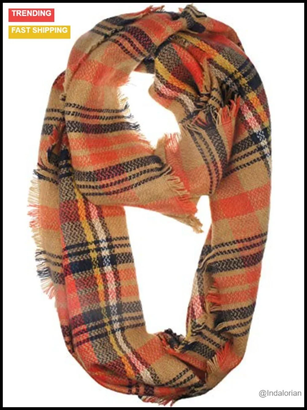 Women's Infinity Scarf Tartan Plaid Loop Scarf Lightweight Acrylic